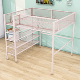 Modern Metal Full Size Loft Bed with Storage Shelves for Adult, Junior