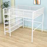 Modern Metal Full Size Loft Bed with Storage Shelves for Adult, Junior