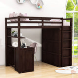 Wood Twin Loft Bed with Desk and Storage for Kids, Adults - [Wardrobe]