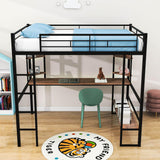 Modern Metal Full Size Loft Bed with Desk and Storage Shelves for Junior - [Black]