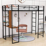 Metal Twin Loft Bed with Desk and Storage Shelves for Teens, Junior, Adult