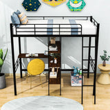 Metal Twin Loft Bed with Desk and Storage Shelves - [Wood]