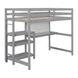 Wooden Twin Loft Bed with Desk and Storage Shelves for Adult, Kids, Junior