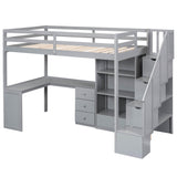 Twin Loft Bed with Desk and Stairs, Storage for Kids, Teens - [Wood]