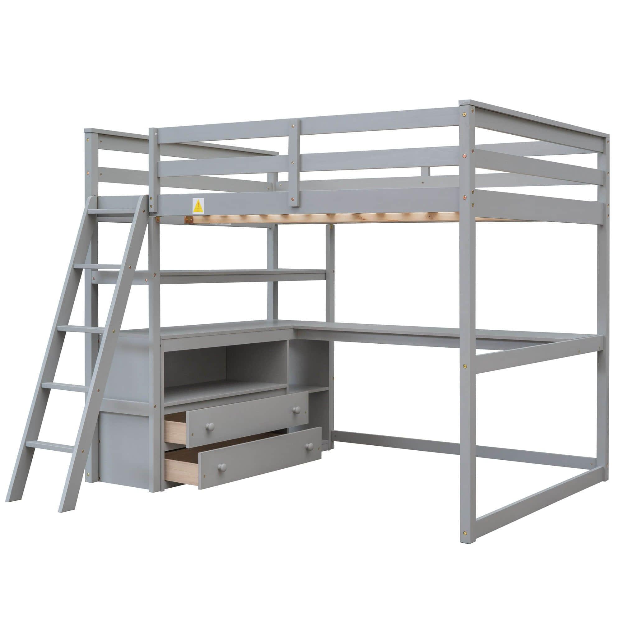 Full Size Loft Bed with Desk and Storage for Adults, Teens, Jr - [Wood]