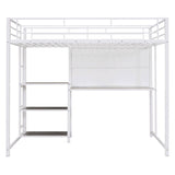 Full Size Metal Loft Bed with Desk and Storage Shelves for Adults, Kids