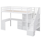 Twin Loft Bed with Desk and Stairs, Storage for Kids, Teens - [Wood]