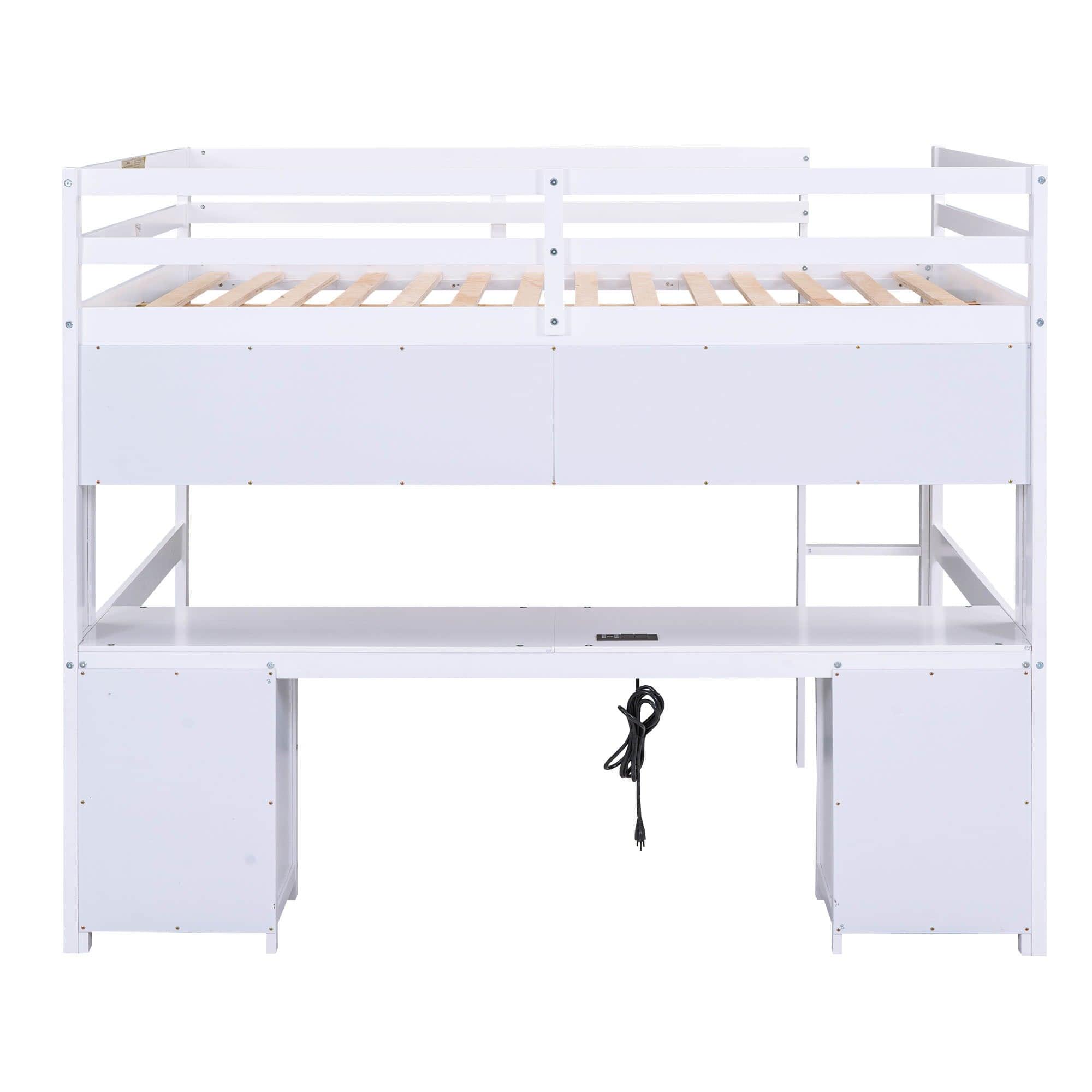 Modern Smart Full Size Loft Bed with Desk and Storage for Adults, Kids