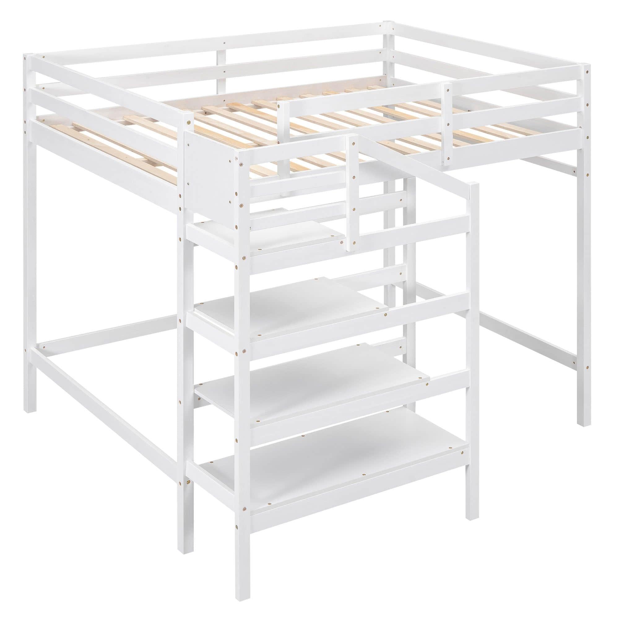 Full Size Loft Bed with Stairs and Clothes Hanger for Adults, Teens