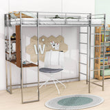 Metal Twin Loft Bed with Desk and Storage Shelves for Teens, Junior, Adult