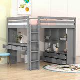 Modern Full Size Loft Bed with Desk and Storage for Adults, Teens