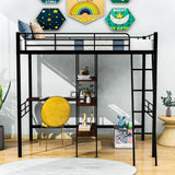 Metal Twin Loft Bed with Desk and Storage Shelves - [Wood]