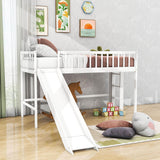 Small Twin Kids Loft Bed with Slide and Ladder - [Wood]