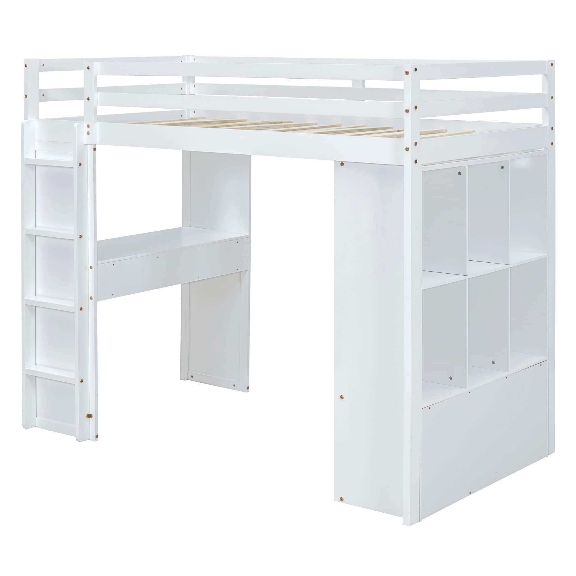 Modern Twin Loft Bed with Desk and Storage, LED Light for Adults, Teens