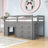 Low Twin Loft Bed with Detachable Storage Dresser for Kids - [Wood, Playhouse, Drawers]