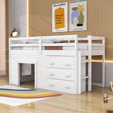 Low Twin Loft Bed with Detachable Storage Dresser for Kids - [Wood, Playhouse, Drawers]