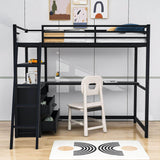 Metal Twin Size Loft Bed with Desk and Storage for College, Dorms