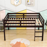 Kids Wooden Full Size Low Loft Bed - [Toddler, Boys, Girls]