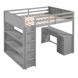 Full Size Loft Bed with Desk and Storage Drawers, Shelves for Adults, Kids - [Wood]