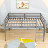 Kids Wooden Full Size Low Loft Bed - [Toddler, Boys, Girls]