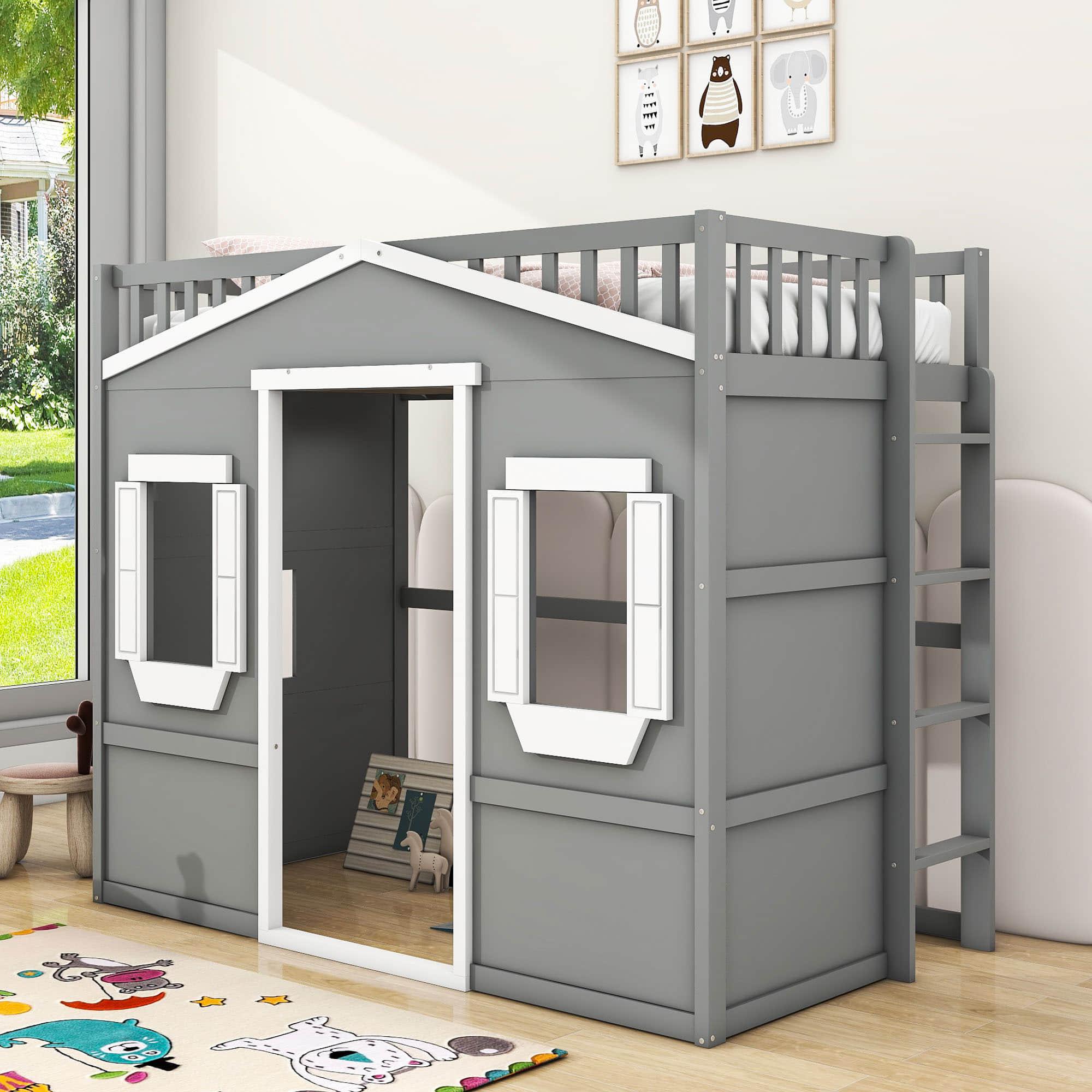 Sturdy Twin Size House Loft Bed for Girls and ,Boys - [Wooden]