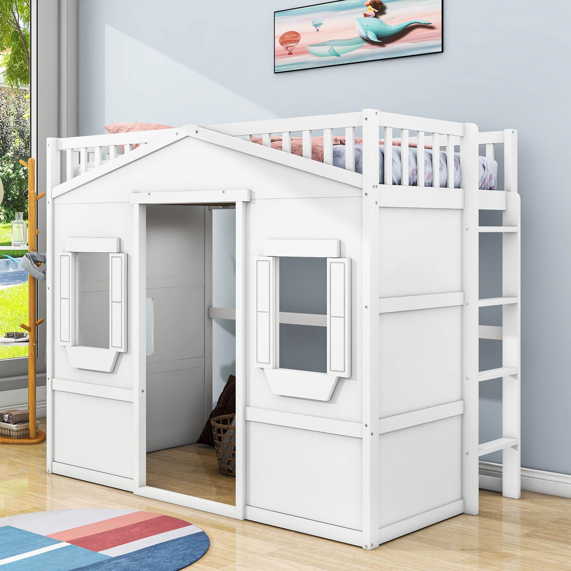 Sturdy Twin Size House Loft Bed for Girls and ,Boys - [Wooden]