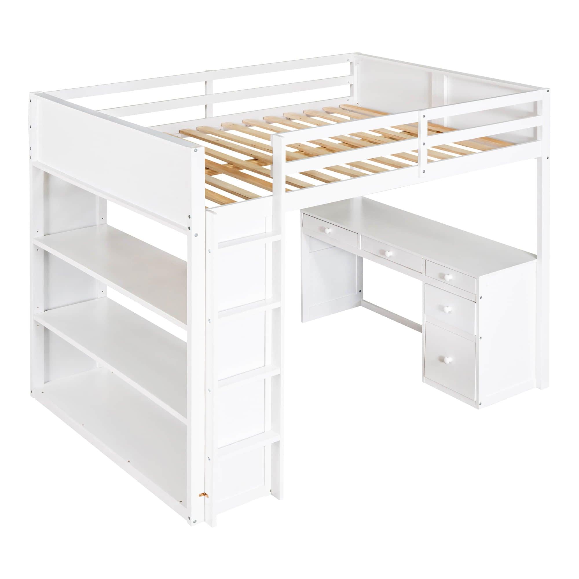 Full Size Loft Bed with Desk and Storage Drawers, Shelves for Adults, Kids - [Wood]