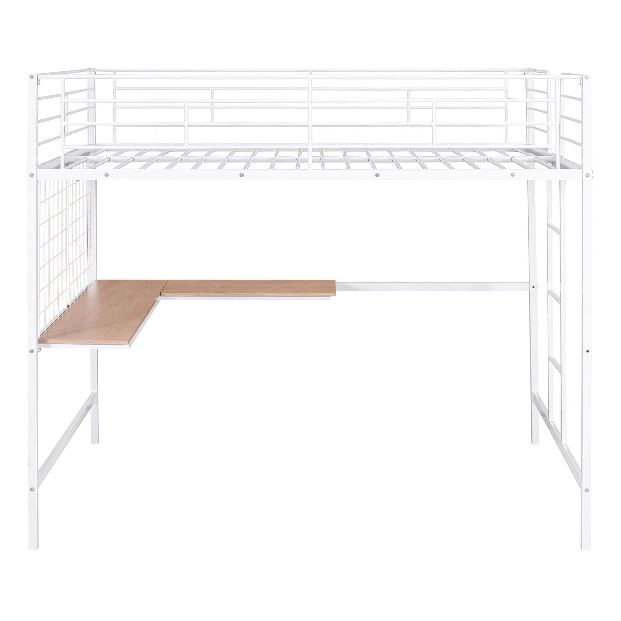 Metal Full Size Loft Bed with Desk and Grid for Kids, Adults, Teens