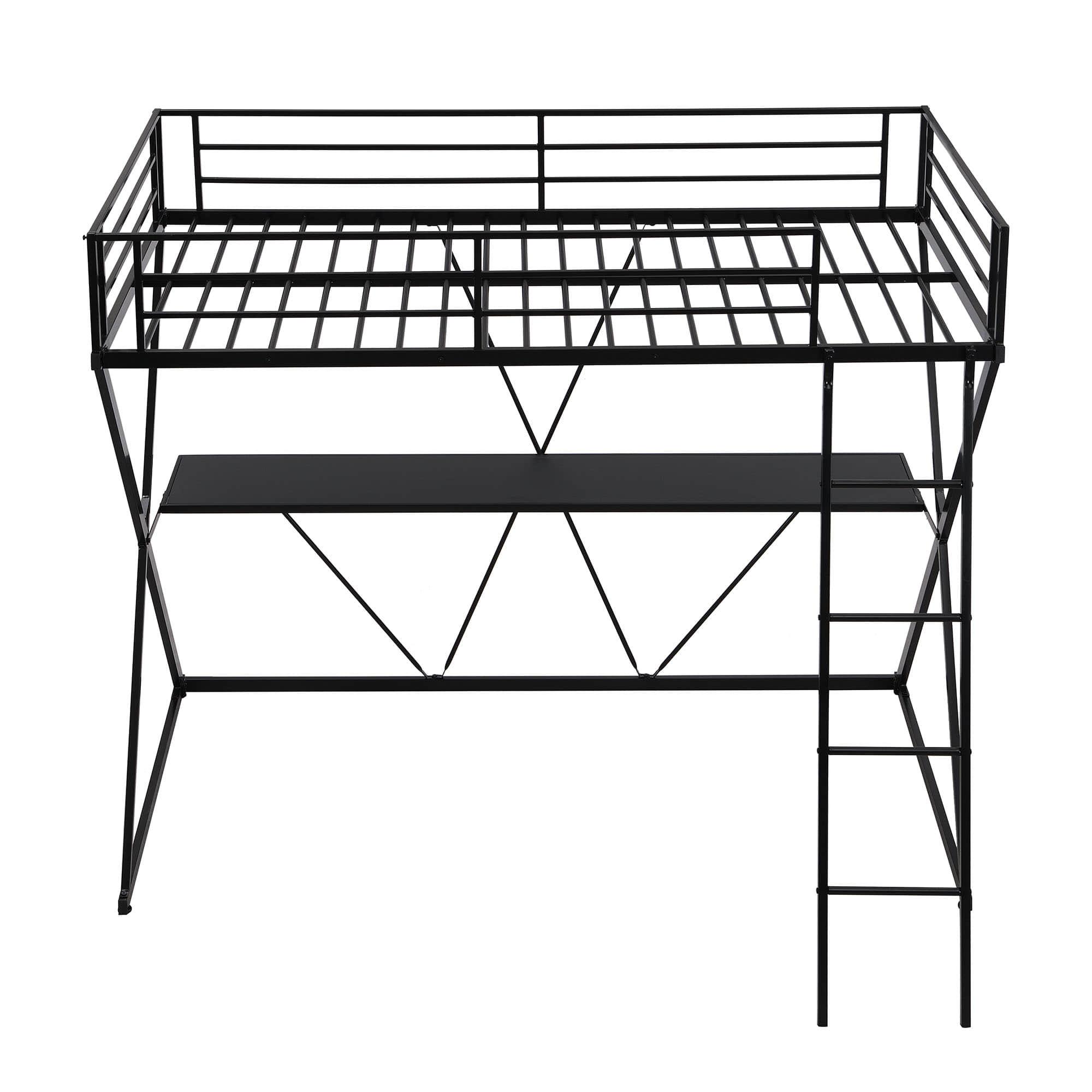 Metal Twin Loft Bed with Desk Underneath for Adults, Teens