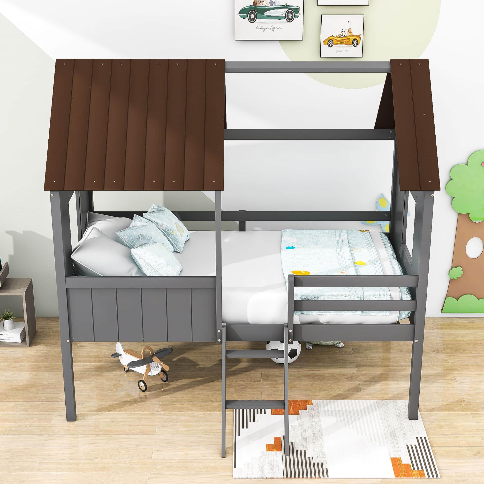 Low Twin Loft House Bed for Kids, Toddler - [Wood, Fun]