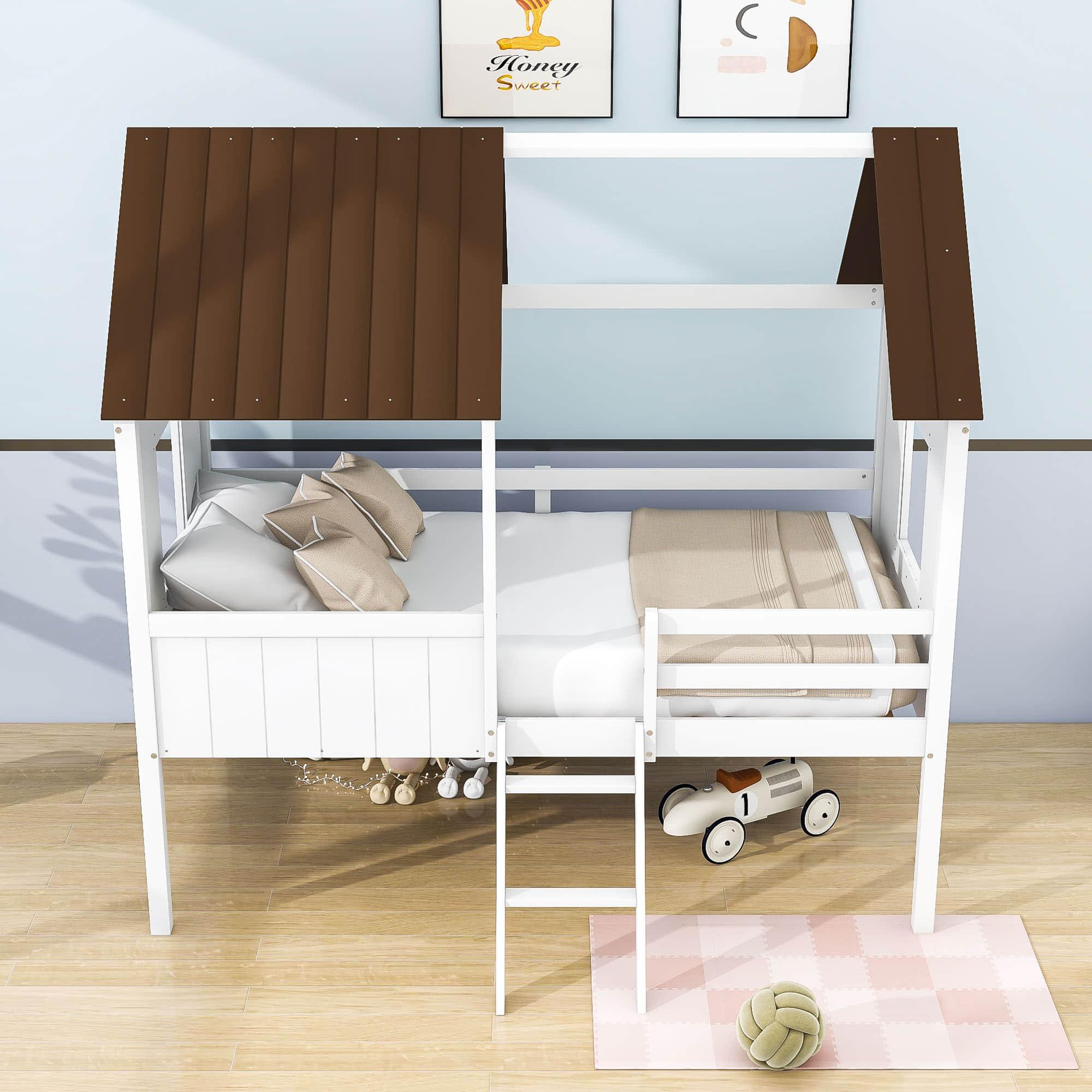 Low Twin Loft House Bed for Kids, Toddler - [Wood, Fun]