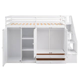 Medium Twin Loft Bed with Stairs and Storage - [Wood, Drawers, Wardrobe, Shelves]