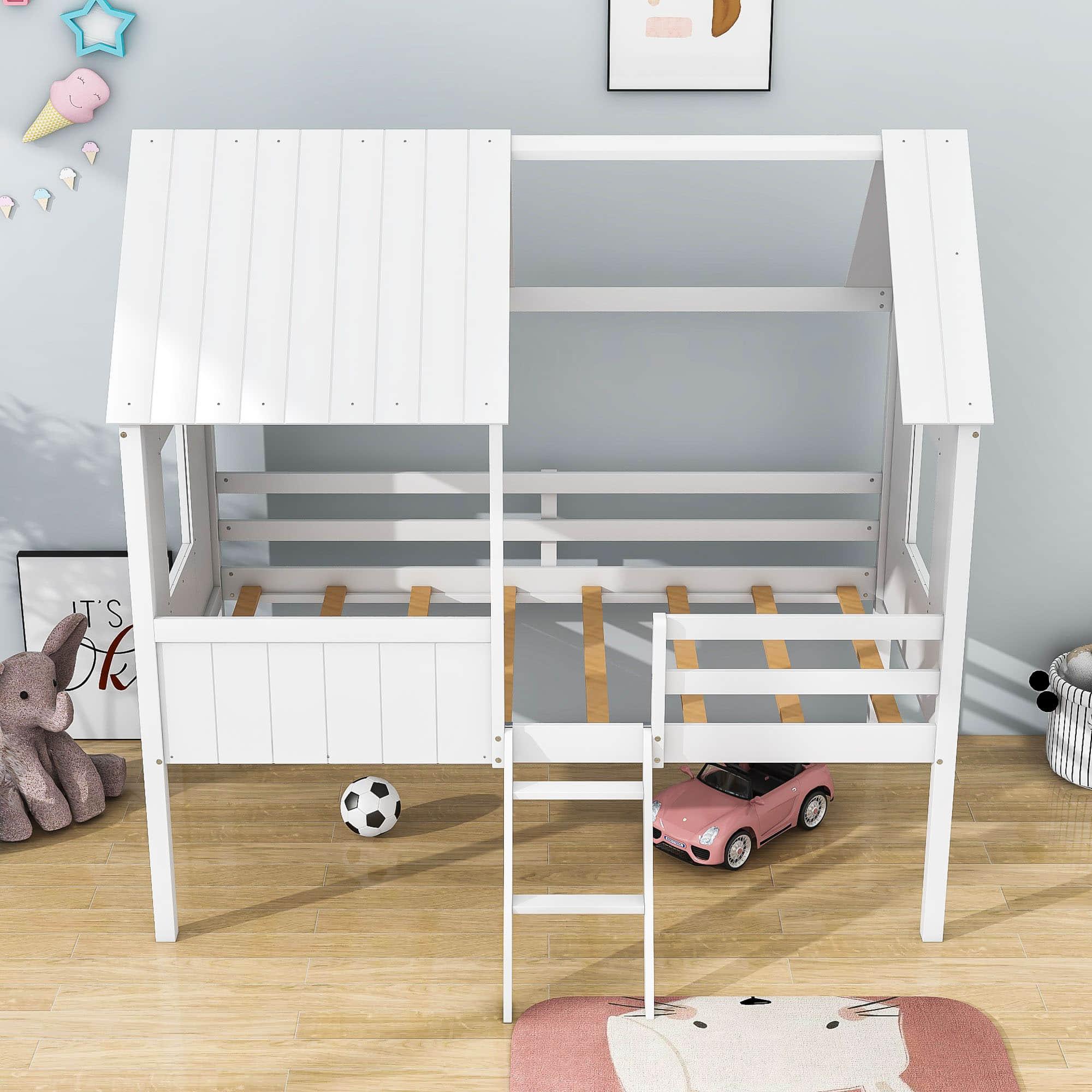 Low Twin Loft House Bed for Kids, Toddler - [Wood, Fun]