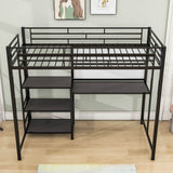 Metal Twin Loft Bed with Desk and Storage Shelves for Adults, Kids