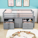 Low Twin Loft Bed Frame with Storage for Kids - [Drawers, Cabinet, Shelves]