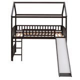 Twin Size Low House Loft Bed with Slide for Kids - [Wood]