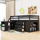 Low Twin Kids Loft Bed with Desk and Stairs, Storage - [Dresser]