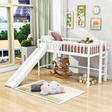 Small Twin Kids Loft Bed with Slide and Ladder - [Wood]