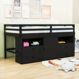 Low Twin Loft Bed Frame with Storage for Kids - [Drawers, Cabinet, Shelves]