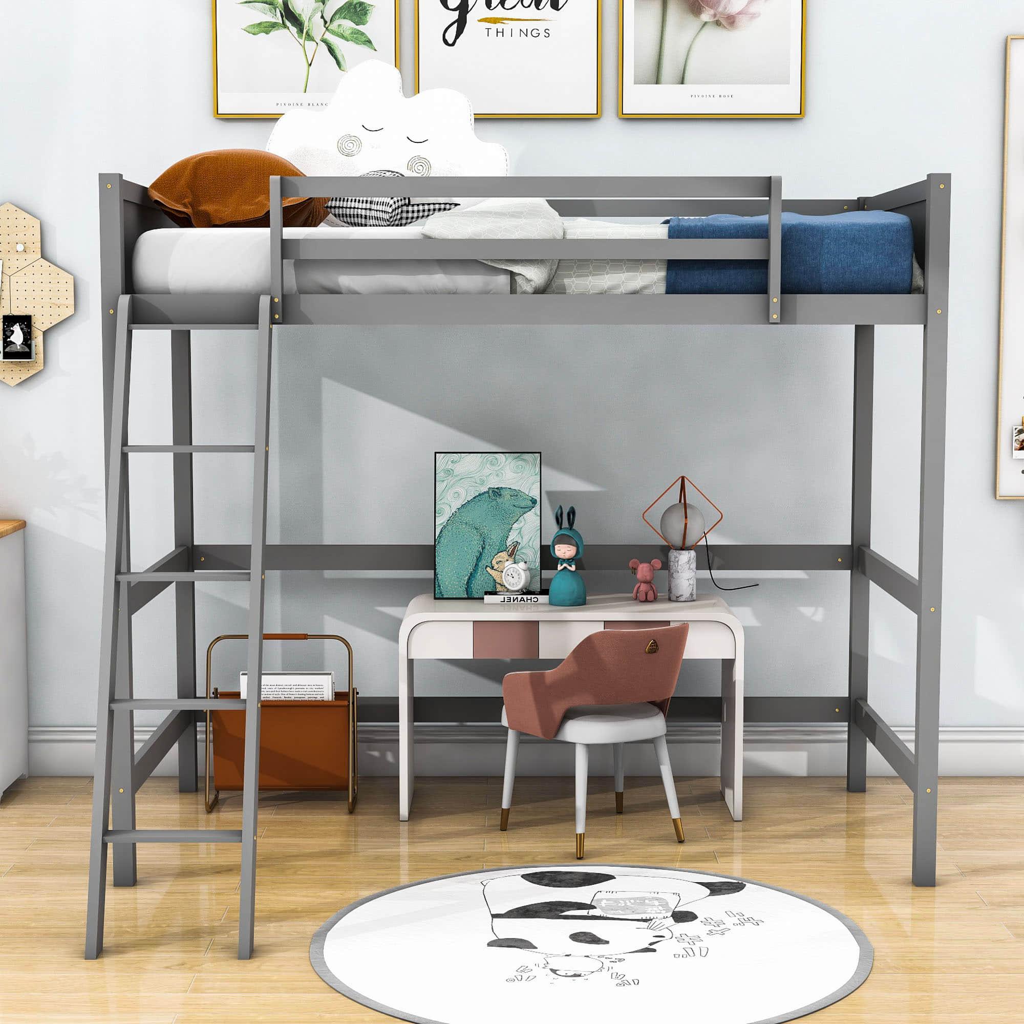 Solid Wood Twin Loft Bed with Interchangeable Ladder for Kids, Adults- [Medium]