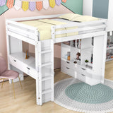 Modern Full Size Loft Bed with Desk and Storage for Adults, Teens