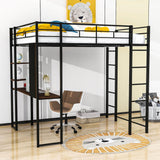 Metal Full Size Loft Bed Frame with Desk and Shelves - [2 Ladders]