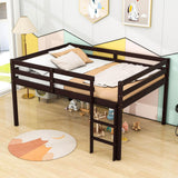 Kids Wooden Full Size Low Loft Bed - [Toddler, Boys, Girls]