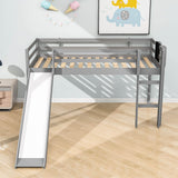 Low Twin Loft Bed with Slide and Chalkboard for Kids - [Wood, Interchangeable]