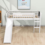 Low Twin Loft Bed with Slide and Chalkboard for Kids - [Wood, Interchangeable]