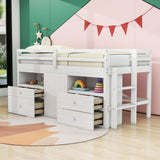 Low Twin Loft Bed Frame with Storage for Kids - [Drawers, Cabinet, Shelves]