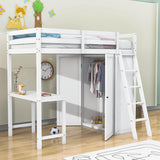 Wood Twin Loft Bed with Desk and Storage for Adults, Kids - [Wardrobe]