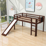 Low Twin Loft Bed with Slide and Chalkboard for Kids - [Wood, Interchangeable]