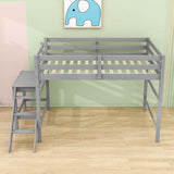 Full Size Low Wooden Loft Bed with Ladder for Kids