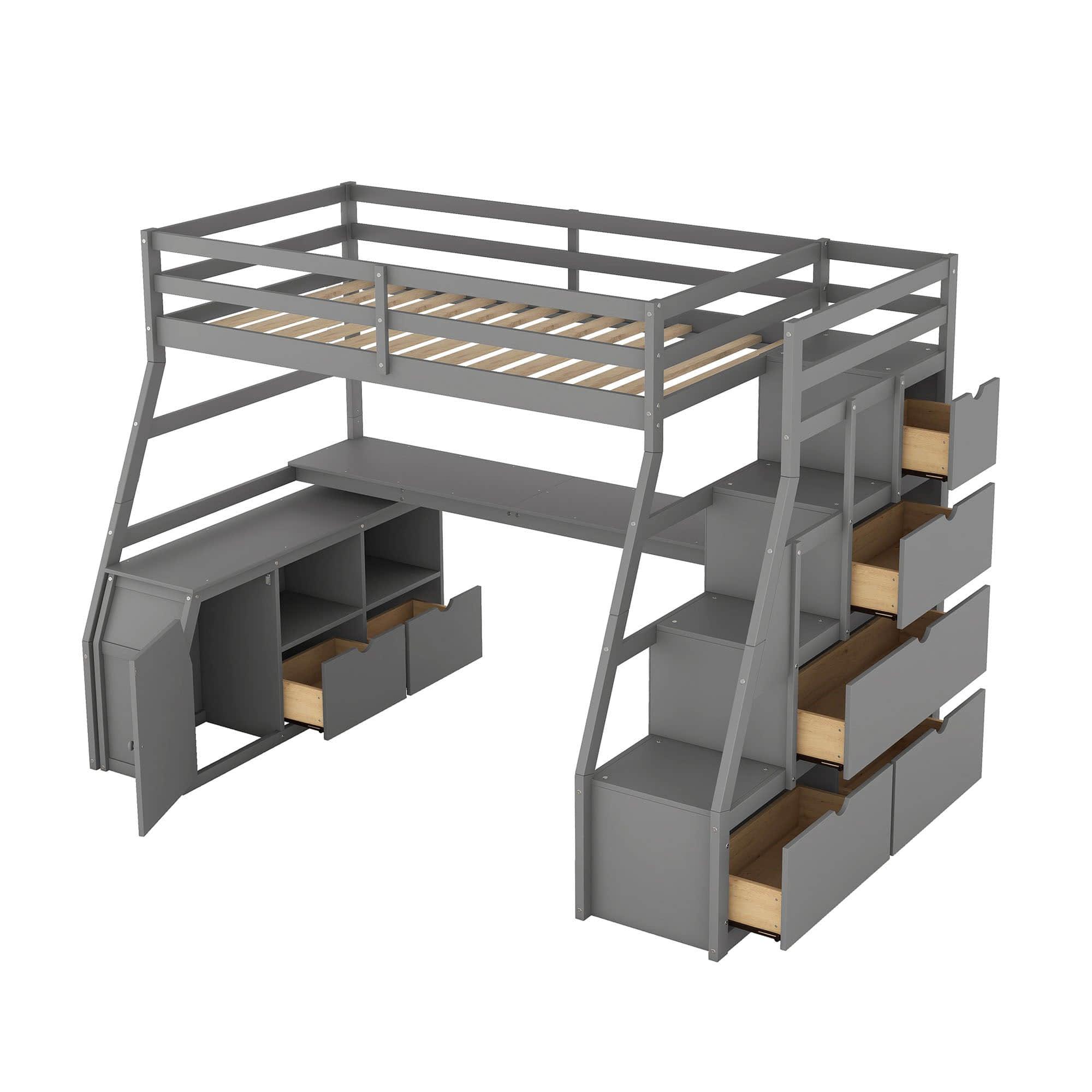 Twin Loft Bed with Desk and Stairs, Storage for Teens, Kids - [Drawers]